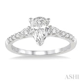 7/8 ctw Pear & Round Cut Diamond Engagement Ring With 1/2 ct Pear Cut Center Stone in 14K White Gold